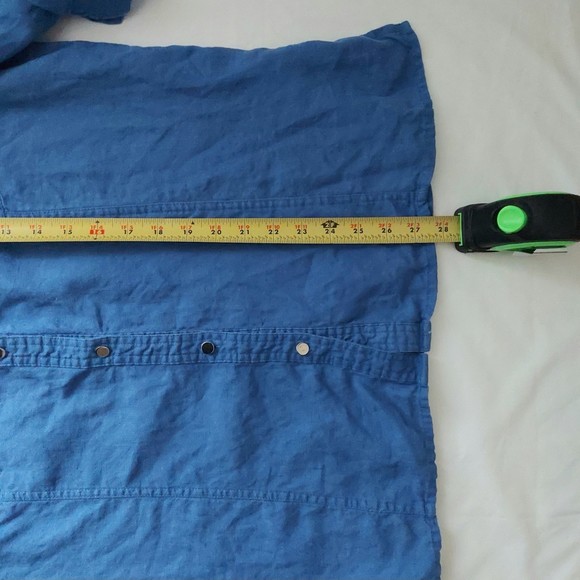 JM Collection 100% Linen Blue Button Down Top Studded Details Women's Sz 16 - Picture 9 of 14
